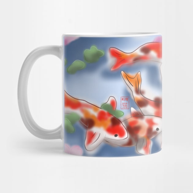 Cherry blossoms and koi carp in purple water by cuisinecat